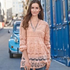 Sundance Victorian Essence Crochet and Lace Tunic Top in Blush Pink size Small